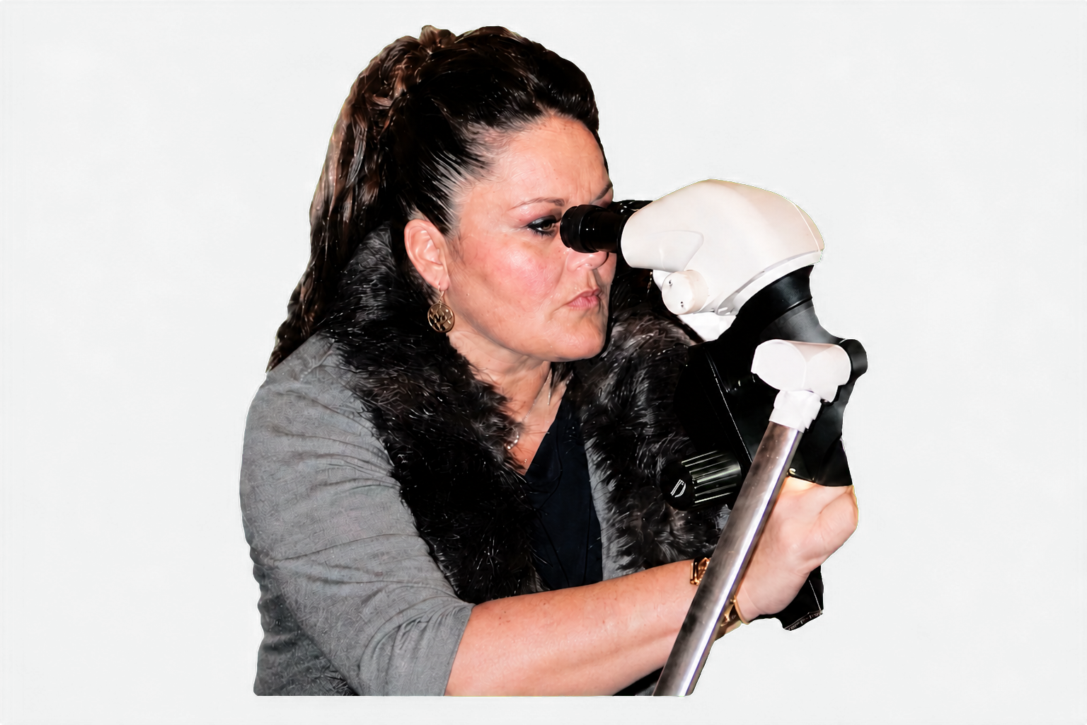 Deborah Villepigue using a gemological microscope